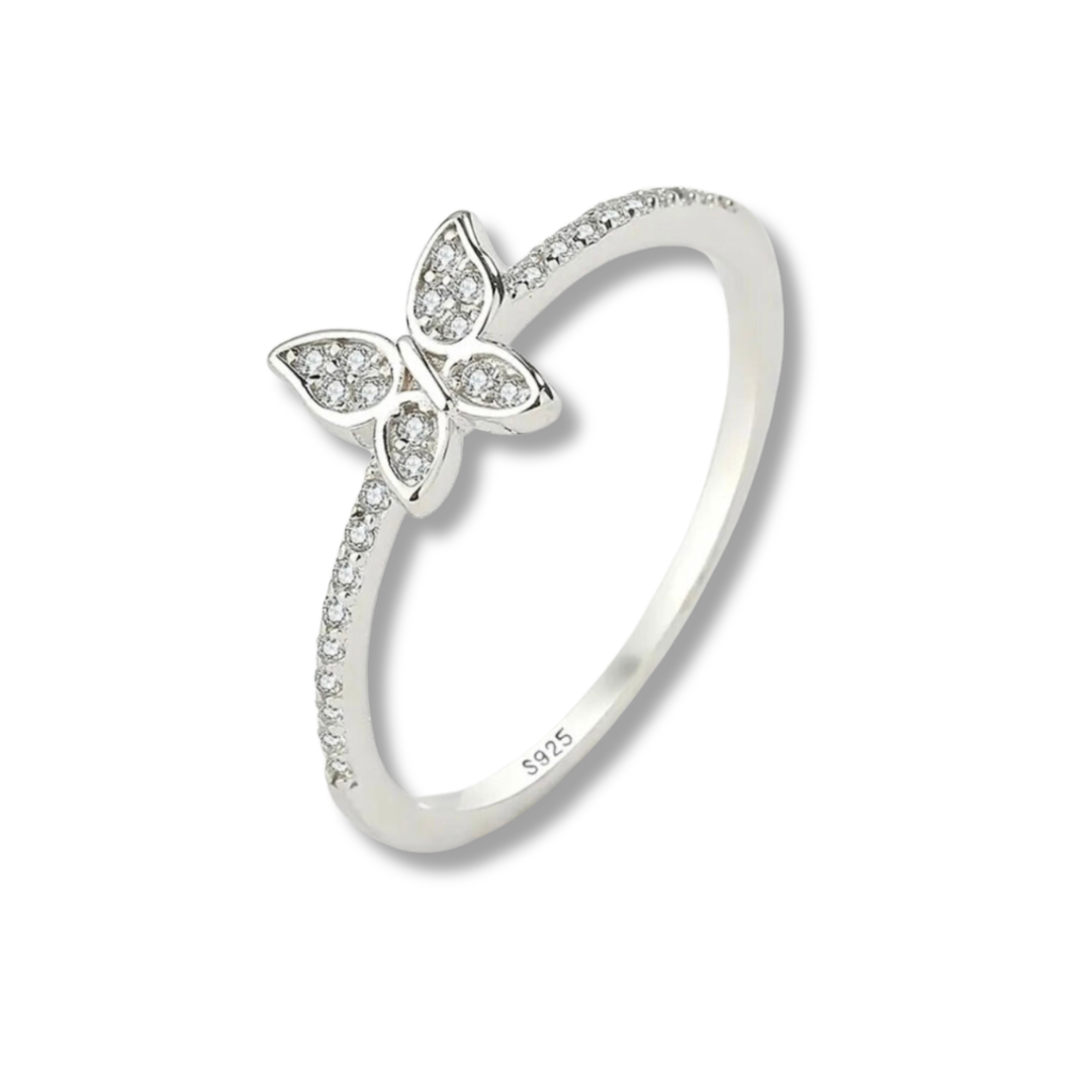 MELONEE DAINTY STERLING SILVER PAVE BUTTERFLY RING