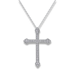 GIA STERLING SILVER MOISSANITE CROSS NECKLACE