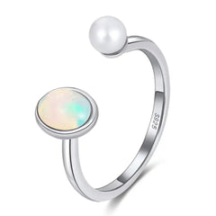 LEGACY STERLING SILVER FRESHWATER PEARL WITH GENUINE OPAL RING