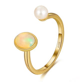 LEGACY STERLING SILVER FRESHWATER PEARL WITH GENUINE OPAL RING