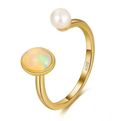 LEGACY STERLING SILVER FRESHWATER PEARL WITH GENUINE OPAL RING