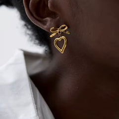 NORA BOW HEART DANGLE EARRINGS