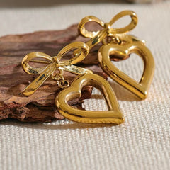 NORA BOW HEART DANGLE EARRINGS