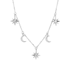 KATERINA STERLING SILVER MOON AND STARS LARIAT NECKLACE
