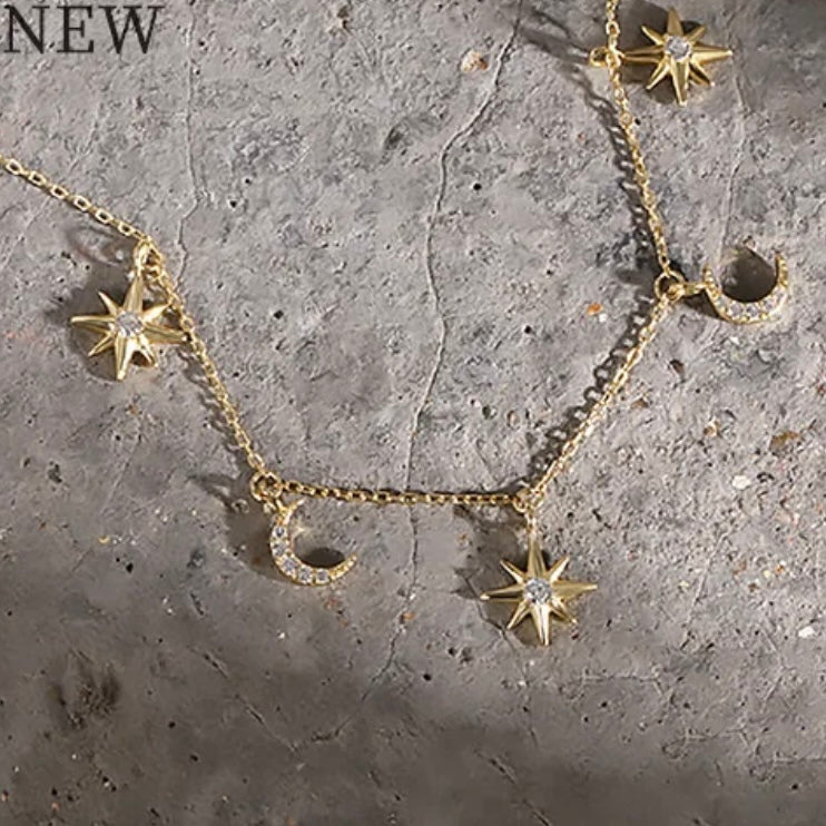 KATERINA STERLING SILVER MOON AND STARS LARIAT NECKLACE