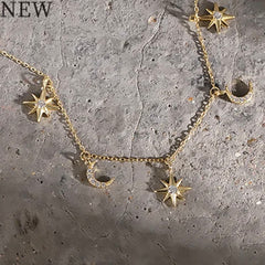 KATERINA STERLING SILVER MOON AND STARS LARIAT NECKLACE