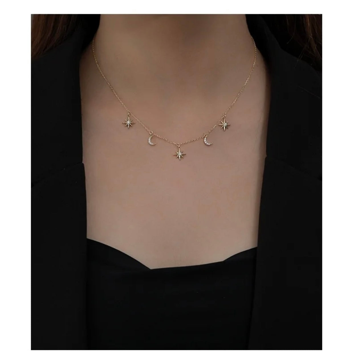 KATERINA STERLING SILVER MOON AND STARS LARIAT NECKLACE
