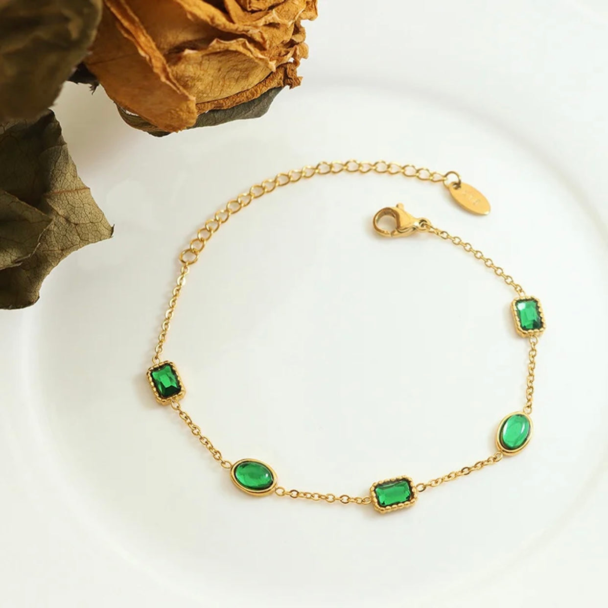 TRINITY STERLING SILVER EMERALD LINK BRACELET