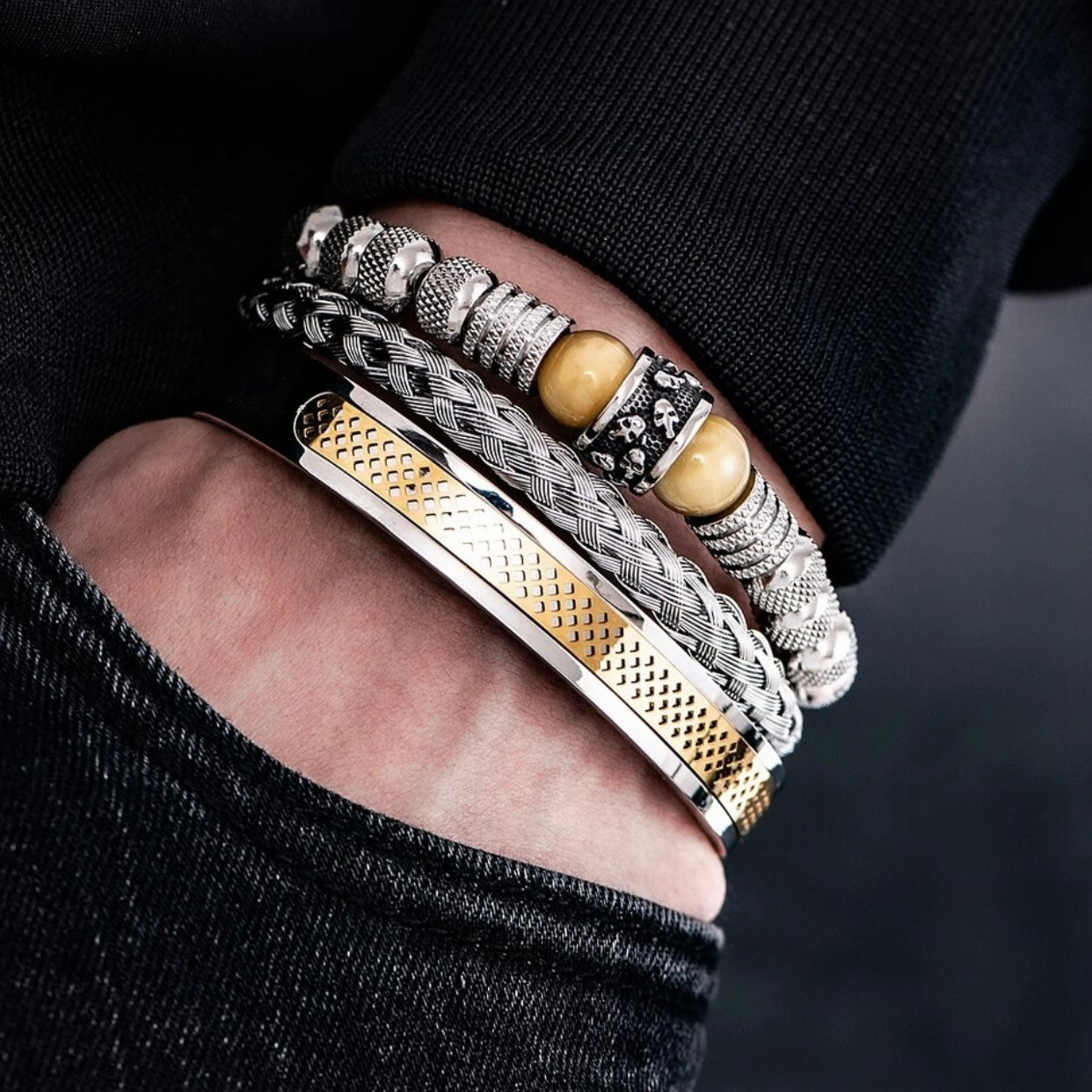 WES 3PC TITANIUM STEEL HANDMADE BRACELETS