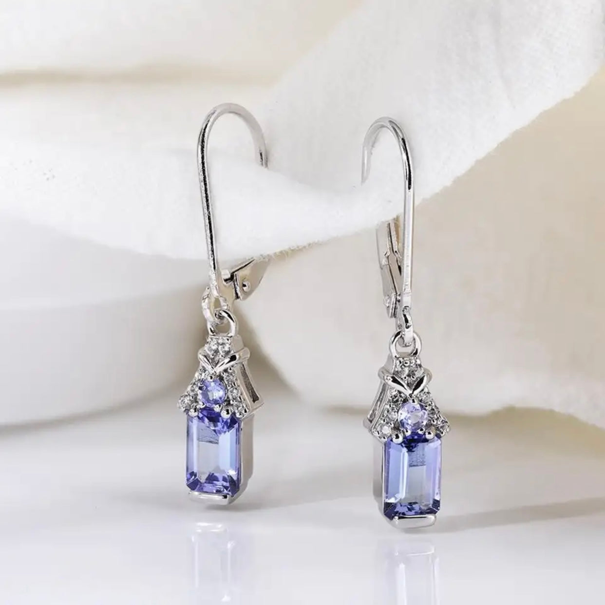 AURORA TANZANITE STERLING SILVER DANGLE EARRINGS