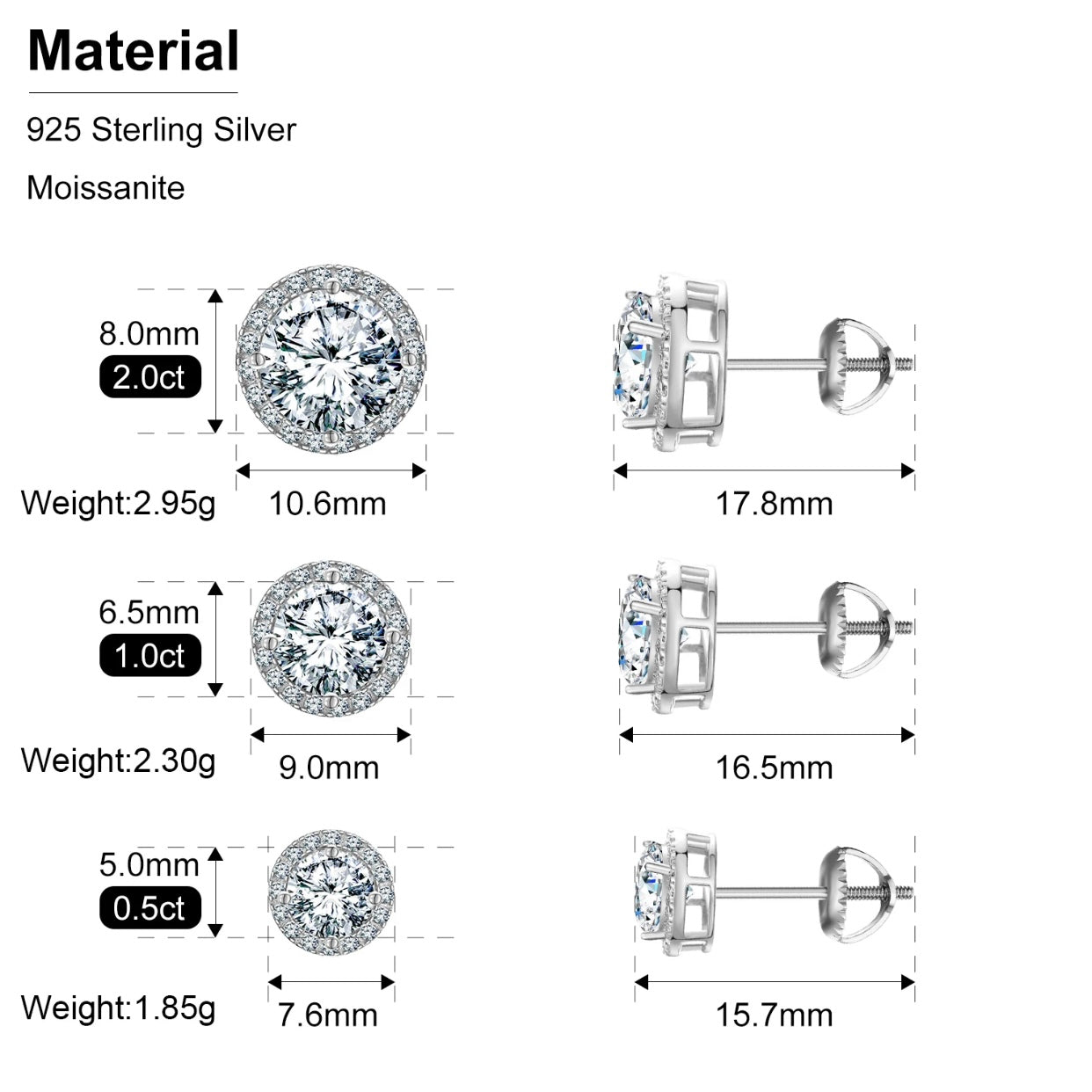 CLAUDIA STERLING SILVER MOISSANITE STUD EARRINGS