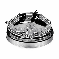 MATTEO 3 PIECE BLING BEAD CROWN MENS BRACELET