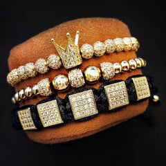 MATTEO 3 PIECE BLING BEAD CROWN MENS BRACELET