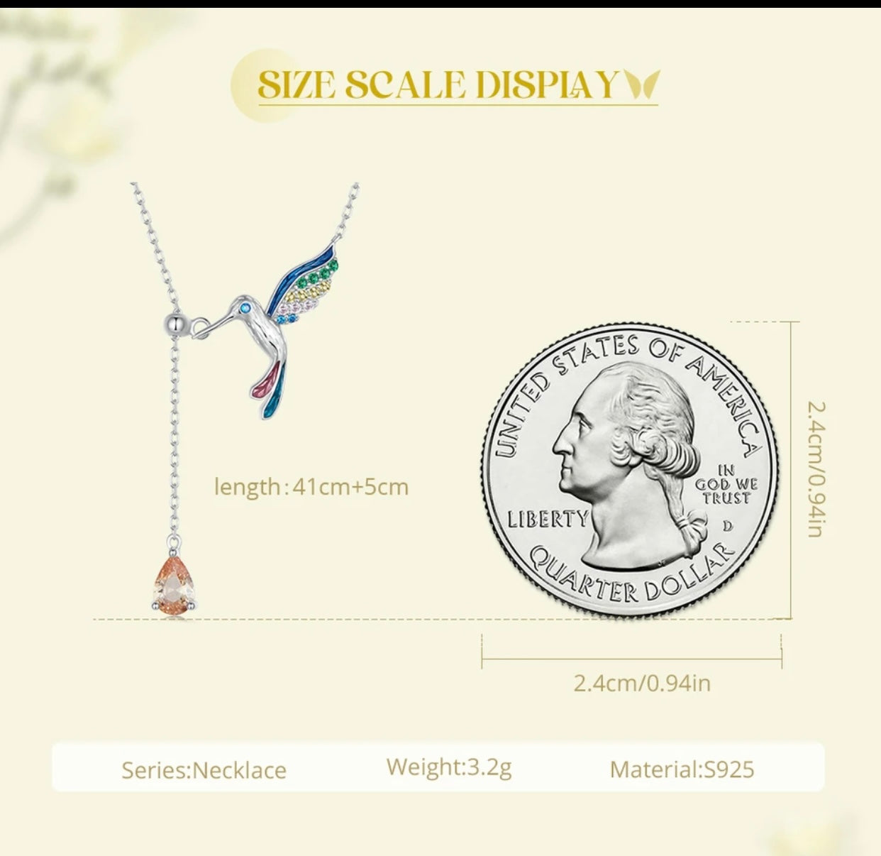 ANTILLEAN STERLING SILVER HUMMINGBIRD PENDENT NECKLACE