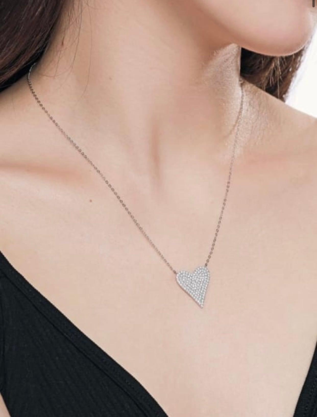 ADELLE STERLING SILVER PAVE HEART PENDENT NECKLACE