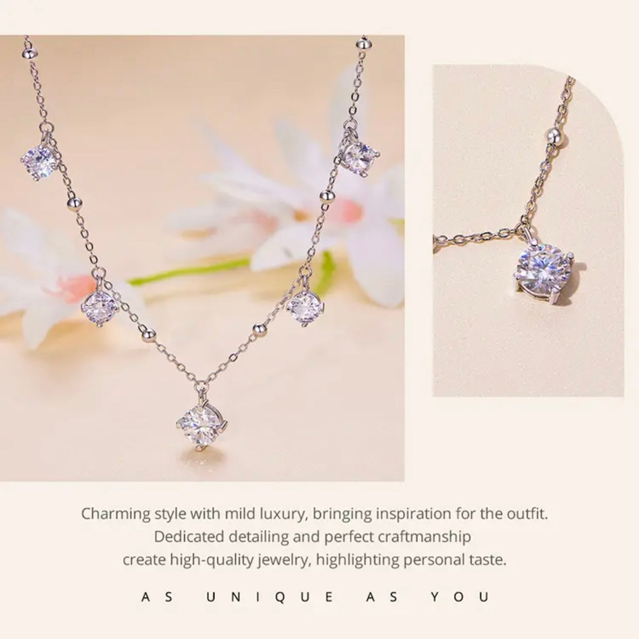 ABELIA STERLING SILVER MOISSANITE CHARM NECKLACE