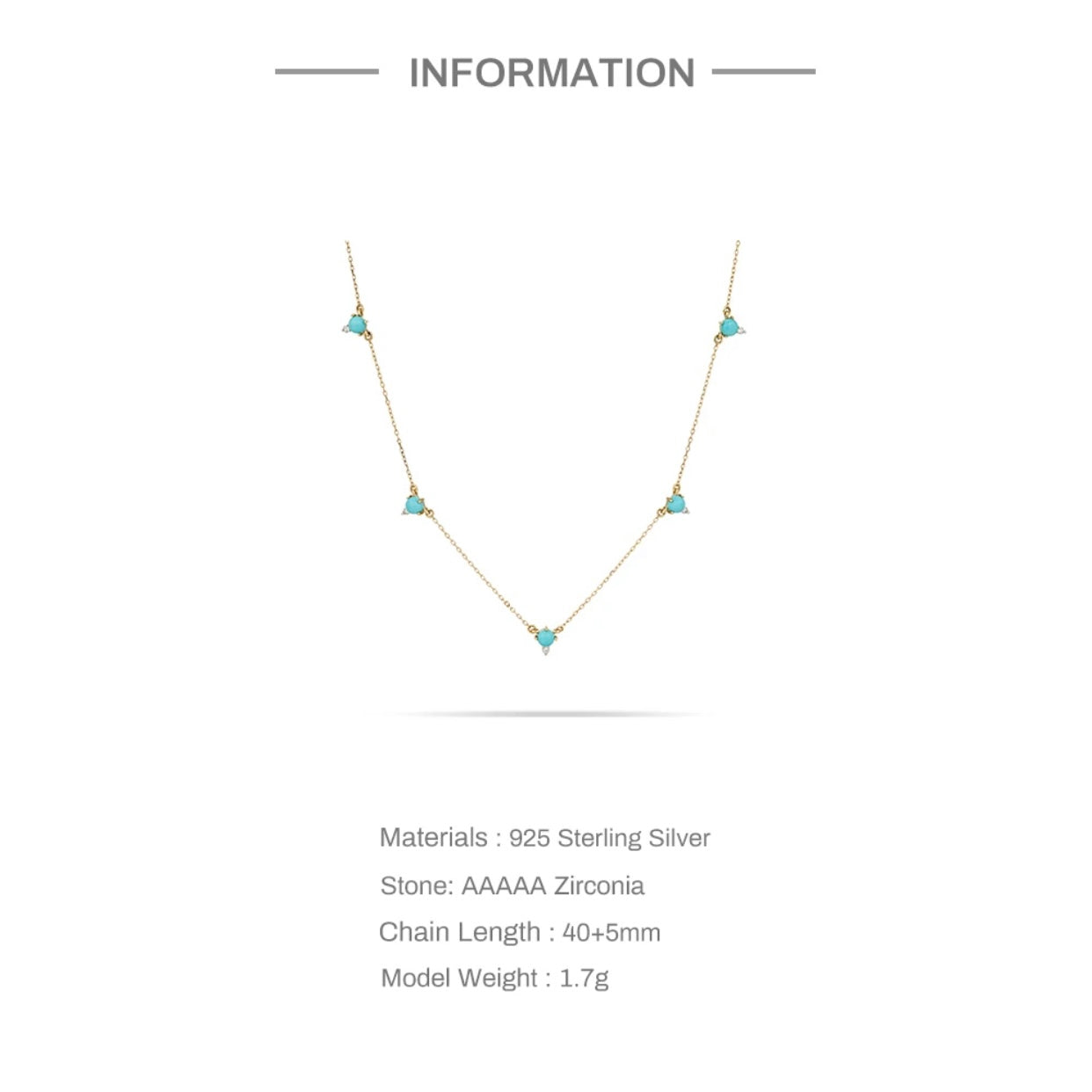 ACKERLEA STERLING SILVER DAINTY TURQUOISE NECKLACE