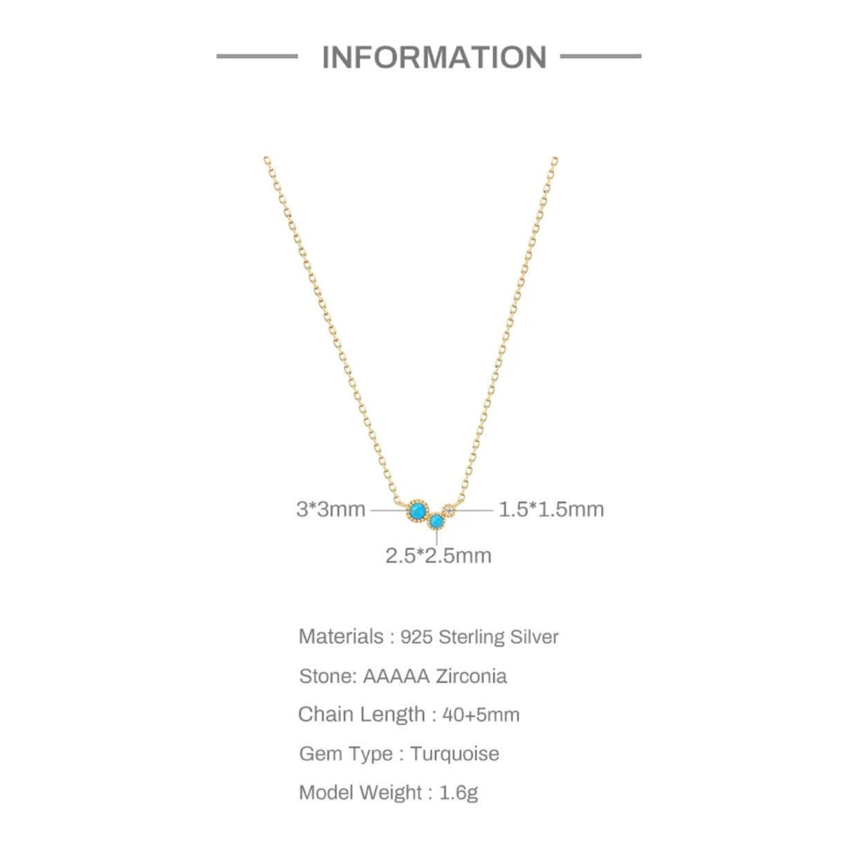 ACKERLEA STERLING SILVER DAINTY TURQUOISE NECKLACE