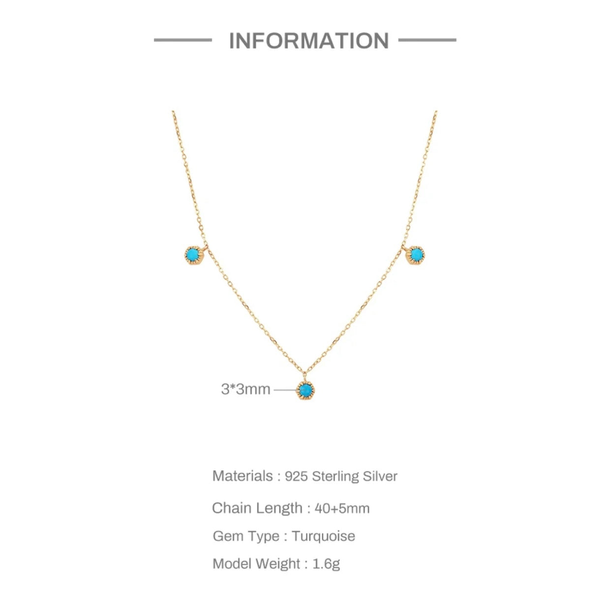 ACKERLEA STERLING SILVER DAINTY TURQUOISE NECKLACE
