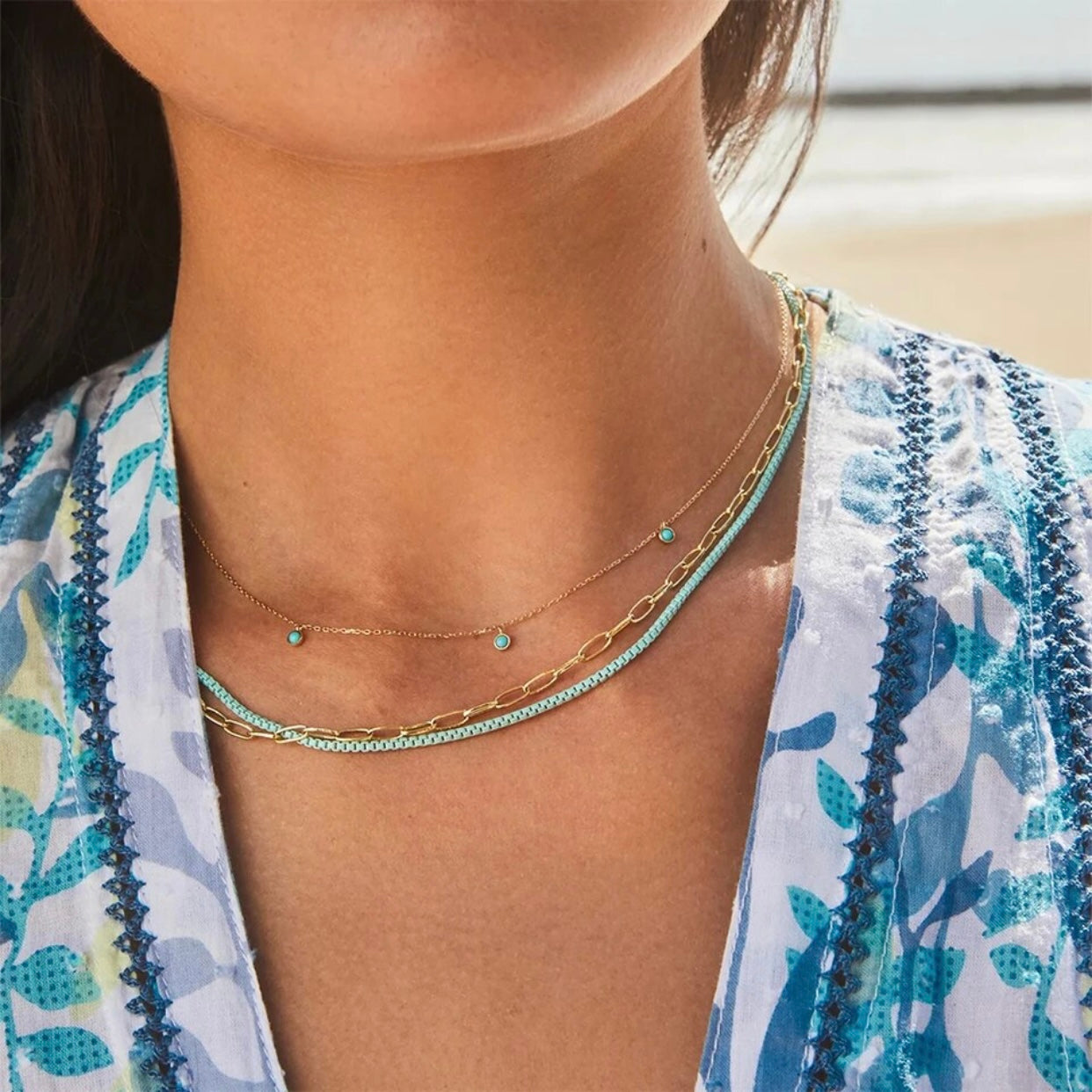 ACKERLEA STERLING SILVER DAINTY TURQUOISE NECKLACE