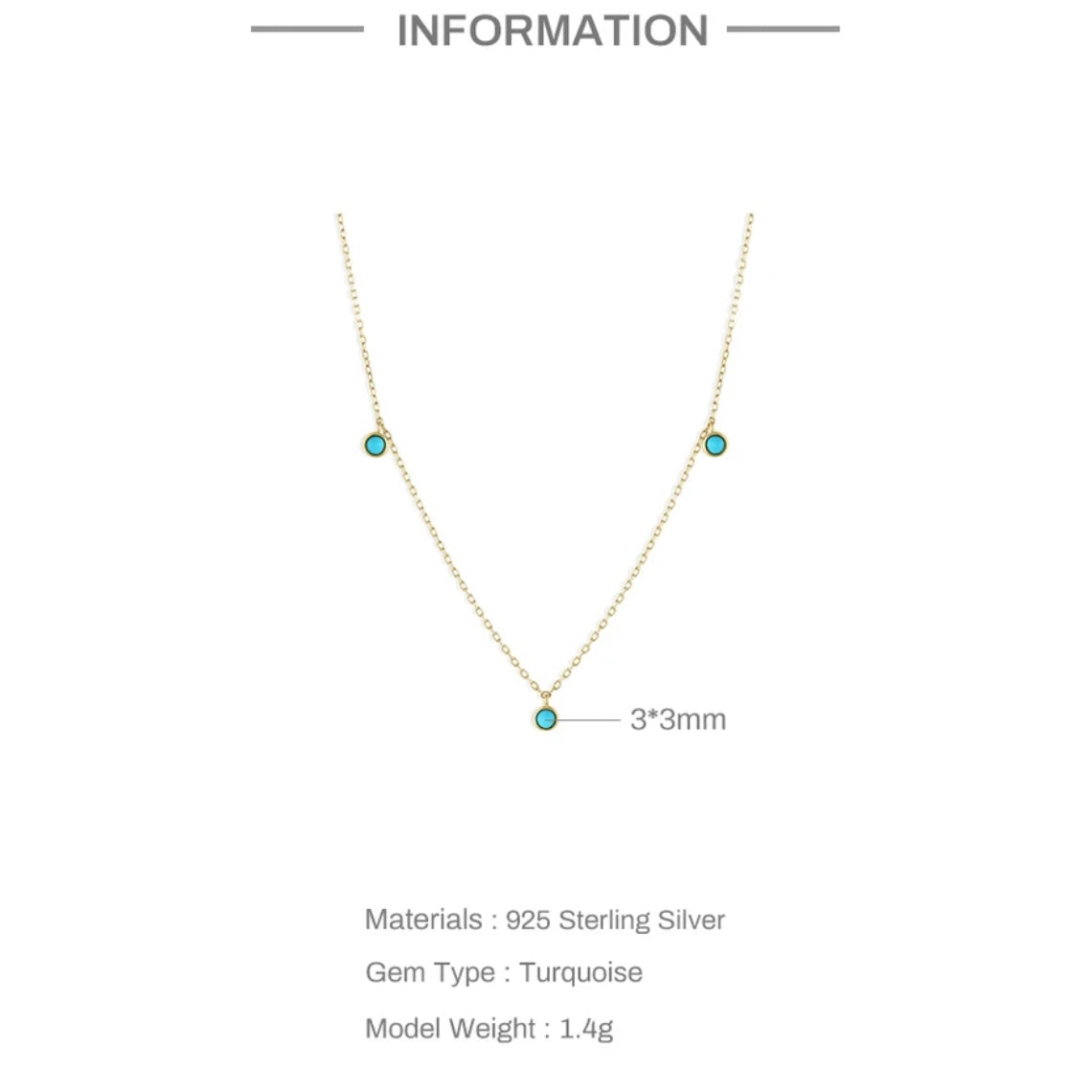 ACKERLEA STERLING SILVER DAINTY TURQUOISE NECKLACE