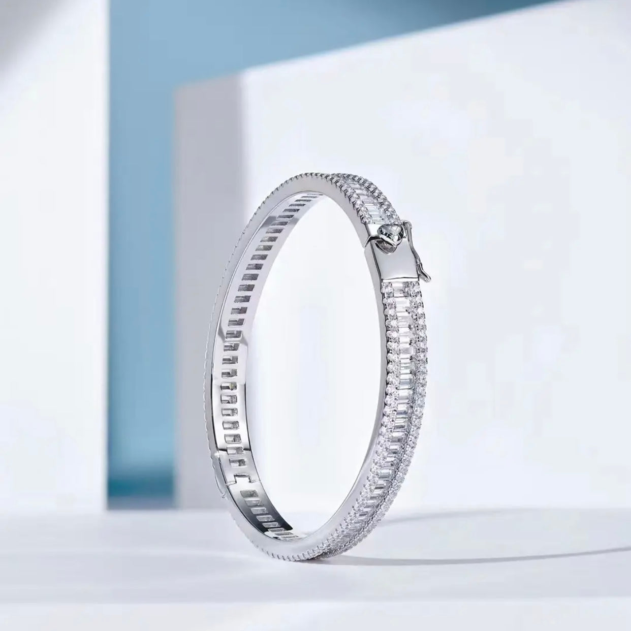 GIADA STERLING SILVER MOISSANITE DIAMOND BANGLE BRACELET