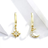 ADRINA STERLING SILVER MOON AND STARS PAVE EARRINGS