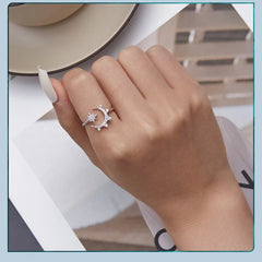 AGOSTINA STERLING SILVER MOON AND STARS RING
