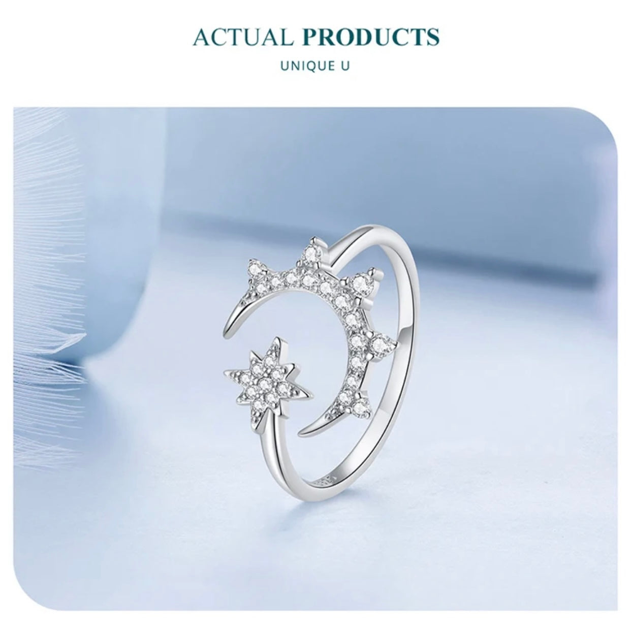 AGOSTINA STERLING SILVER MOON AND STARS RING