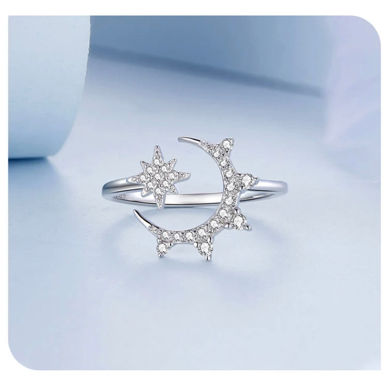 AGOSTINA STERLING SILVER MOON AND STARS RING