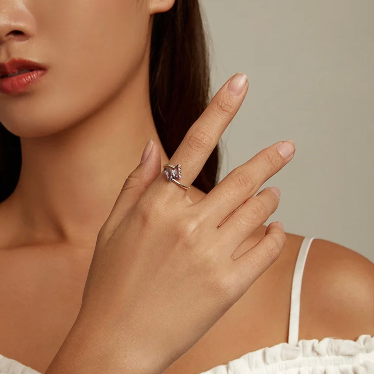 ALEXIE STERLING SILVER PURPLE DAINTY BUTTERFLY RING