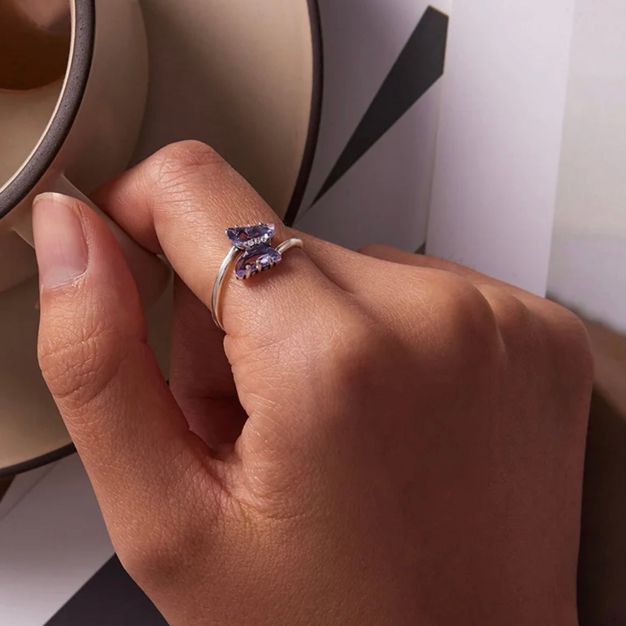 ALEXIE STERLING SILVER PURPLE DAINTY BUTTERFLY RING