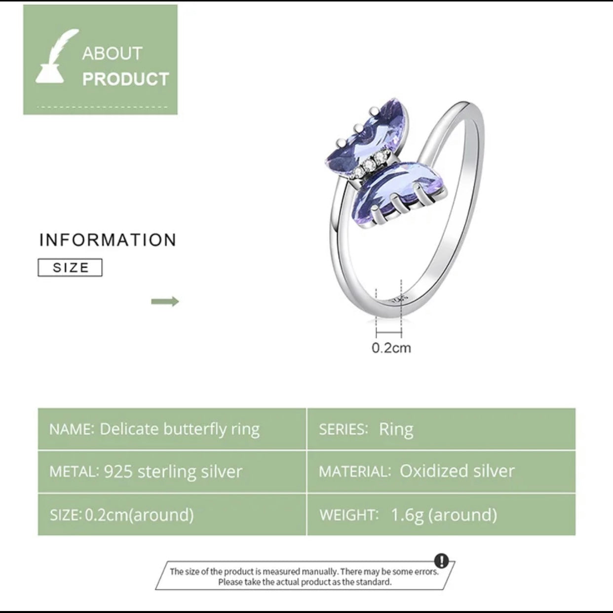 ALEXIE STERLING SILVER PURPLE DAINTY BUTTERFLY RING