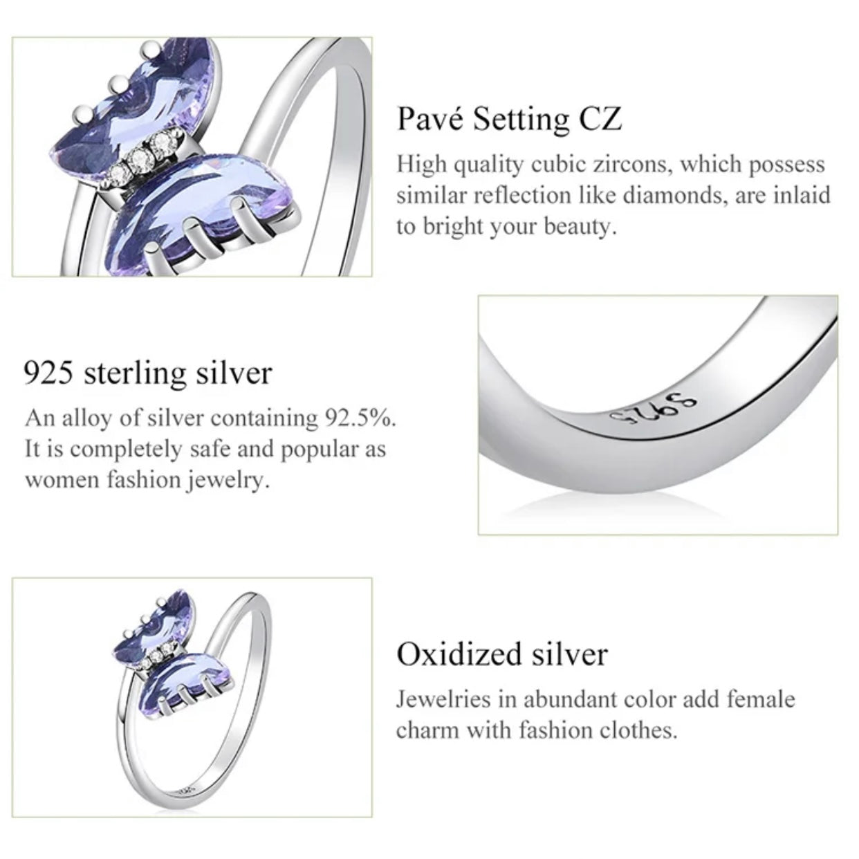 ALEXIE STERLING SILVER PURPLE DAINTY BUTTERFLY RING