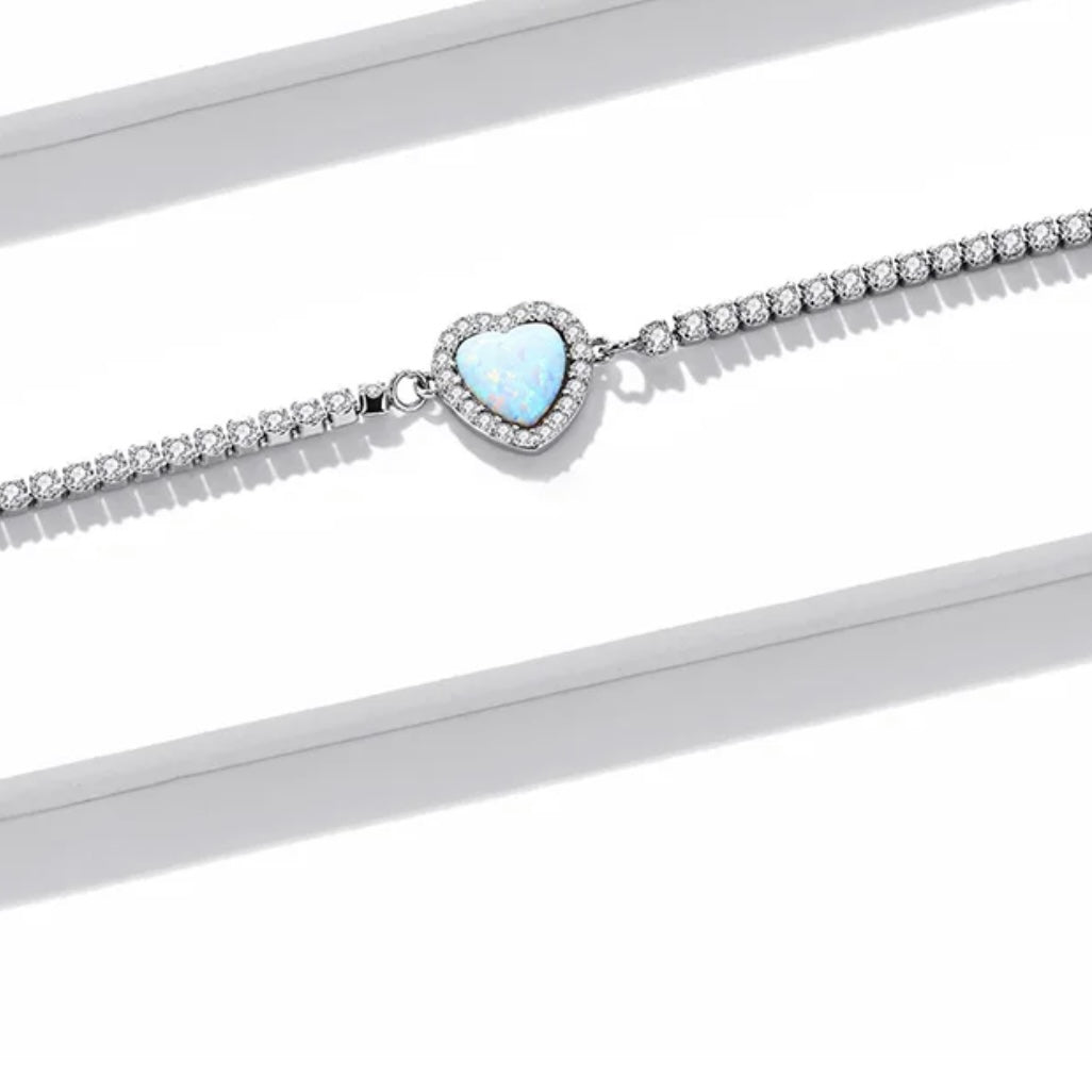 AMBROSIA STERLING SILVER OPAL HEART BRACELET