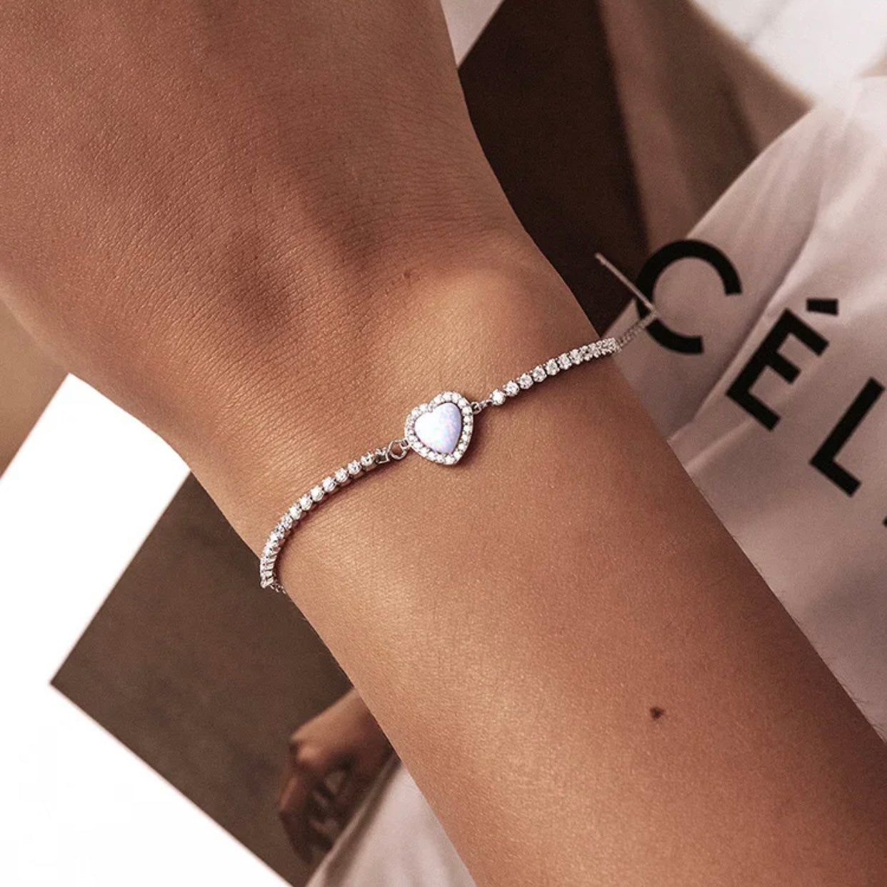 AMBROSIA STERLING SILVER OPAL HEART BRACELET