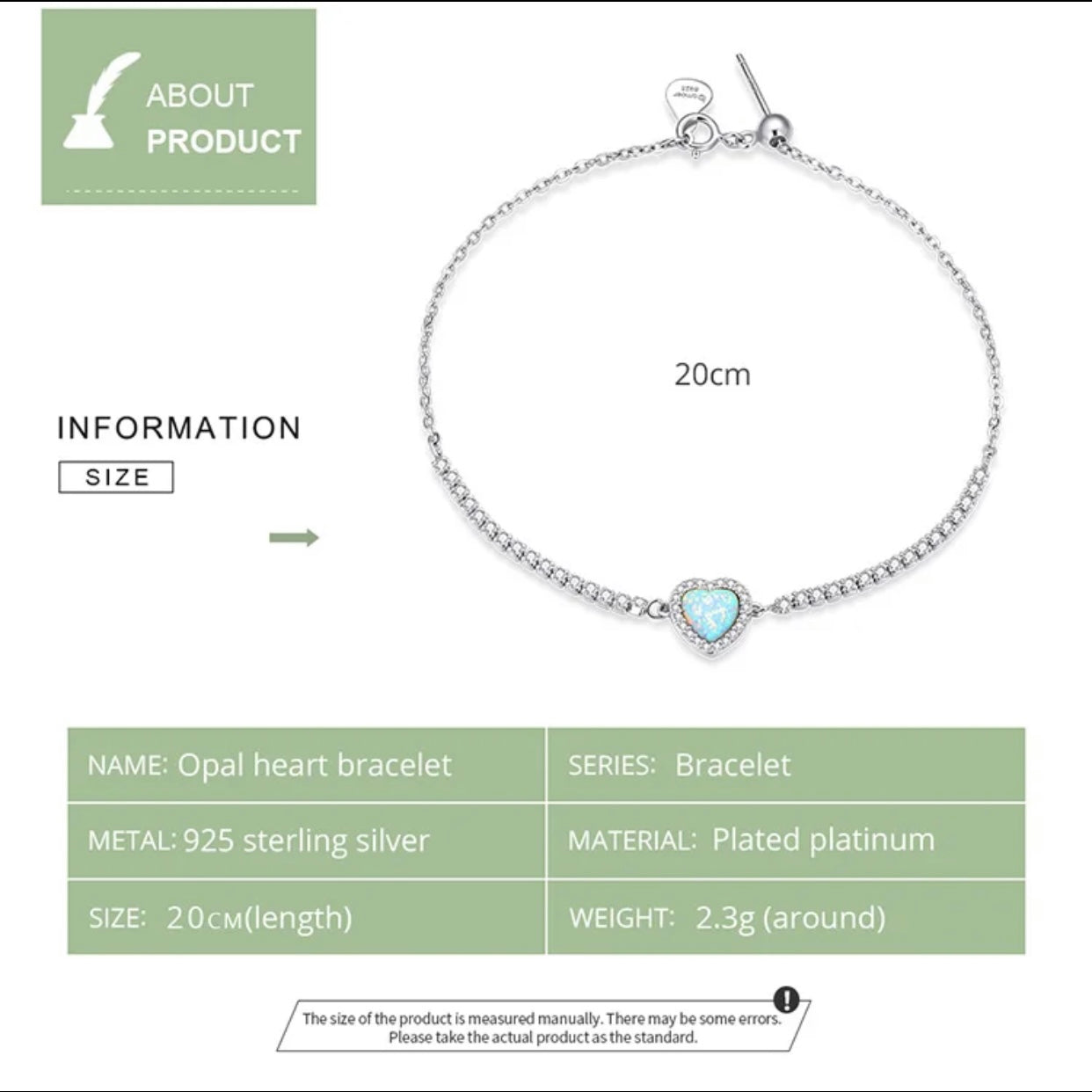 AMBROSIA STERLING SILVER OPAL HEART BRACELET