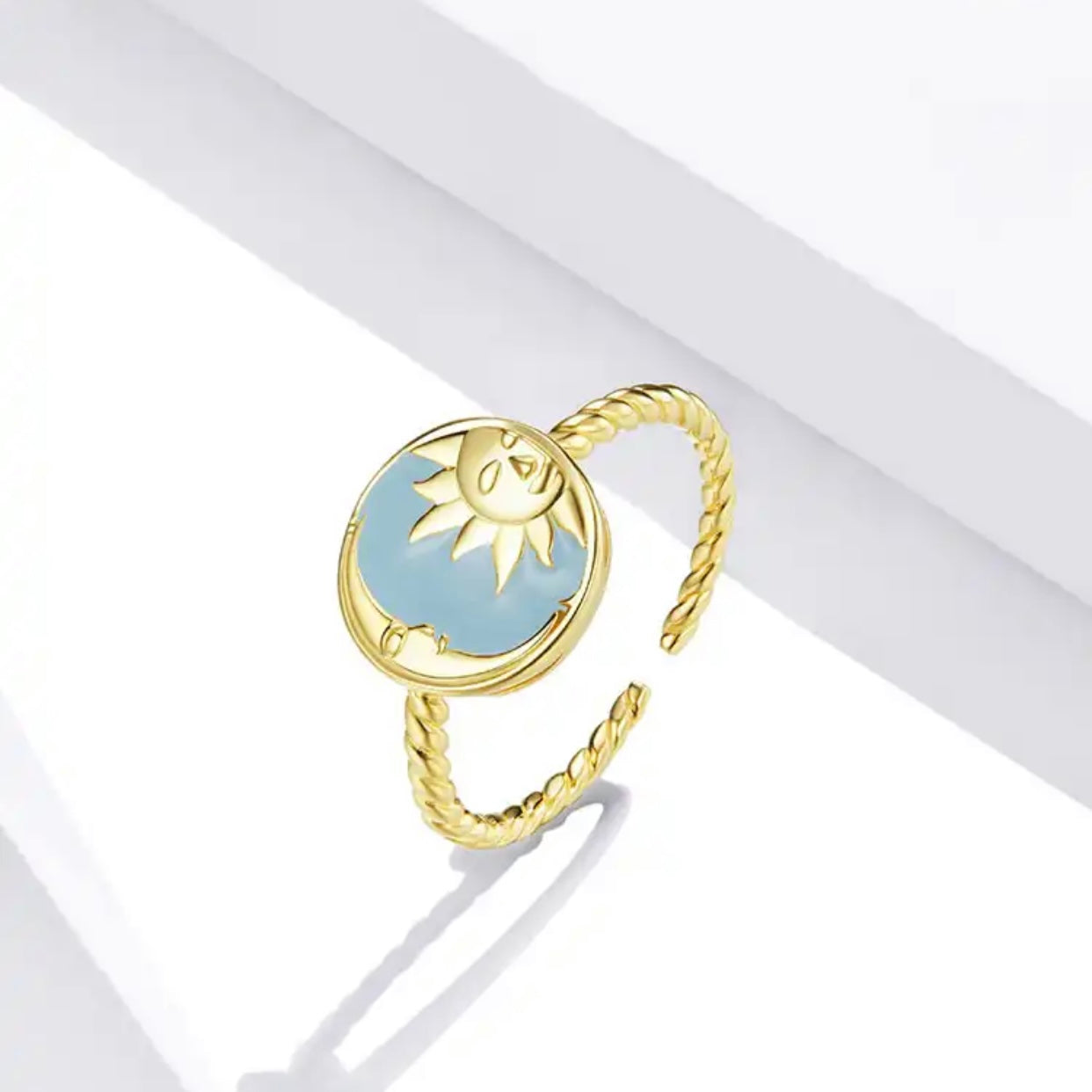 AMBER STERLING SILVER MOON AND SUN RING