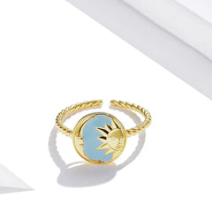 AMBER STERLING SILVER MOON AND SUN RING