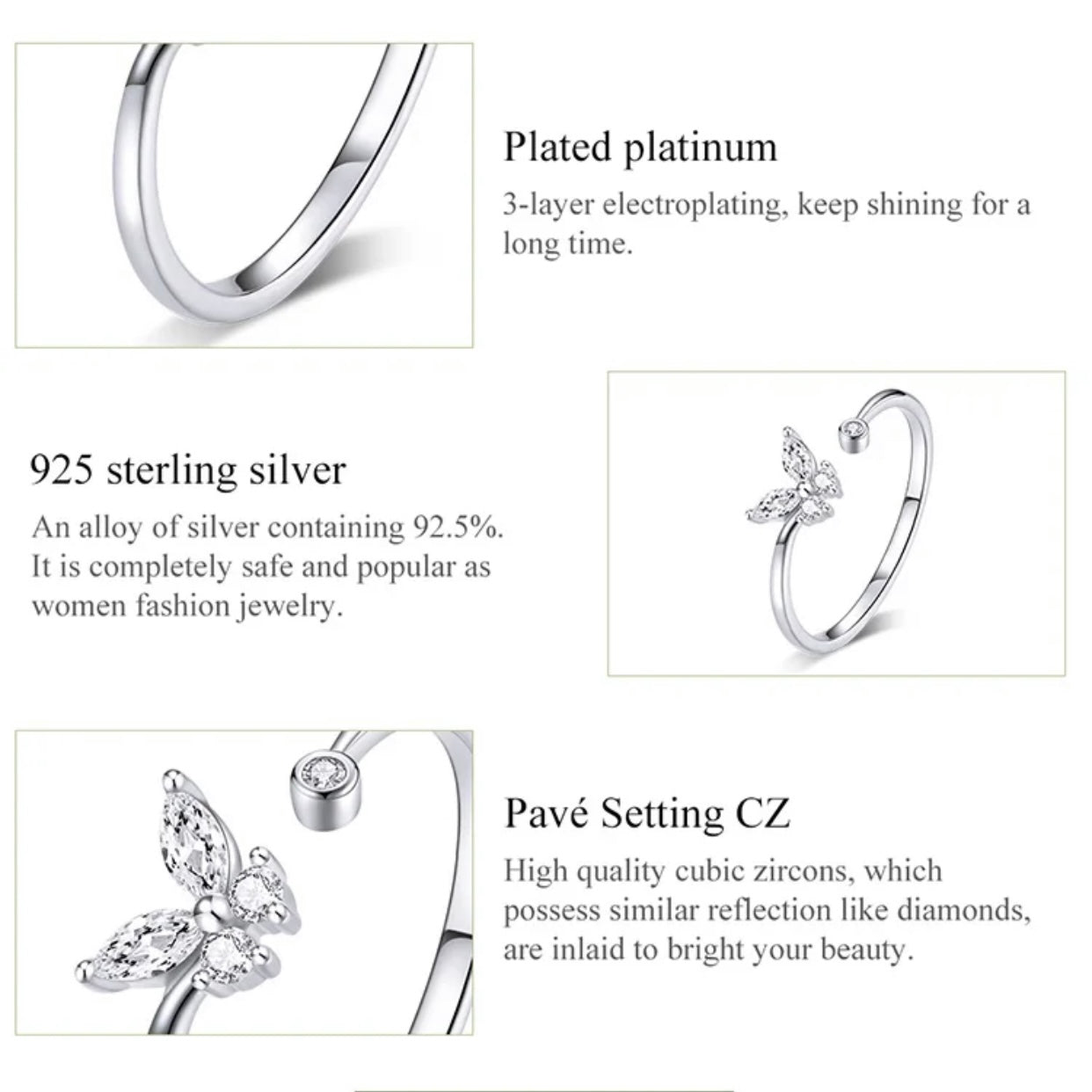 TONSY STERLING SILVER SOLITAIRE BUTTERFLY RING