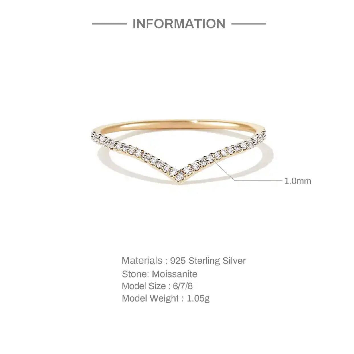 ELEVINA STERLING SILVER V SHAPED MOISSANITE RING