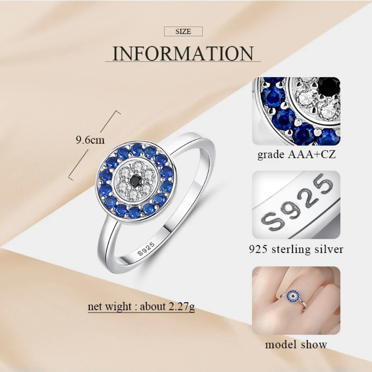 AENEAS STERLING SILVER EVIL EYE RING