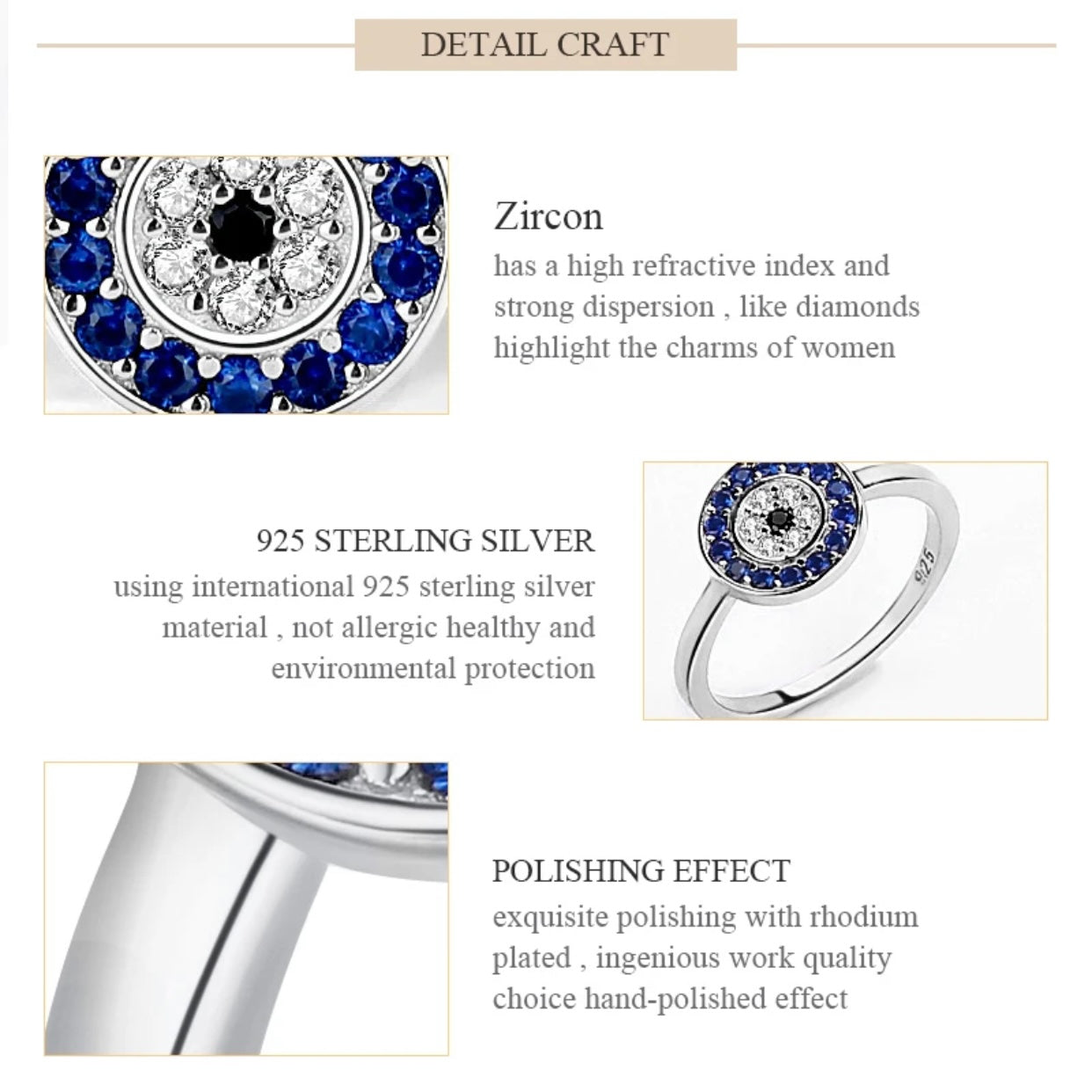 AENEAS STERLING SILVER EVIL EYE RING