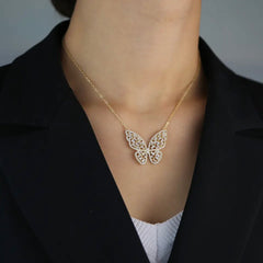 ALLESSANDRA STERLING SILVER LARGE BLING BUTTERFLY NECKLACE