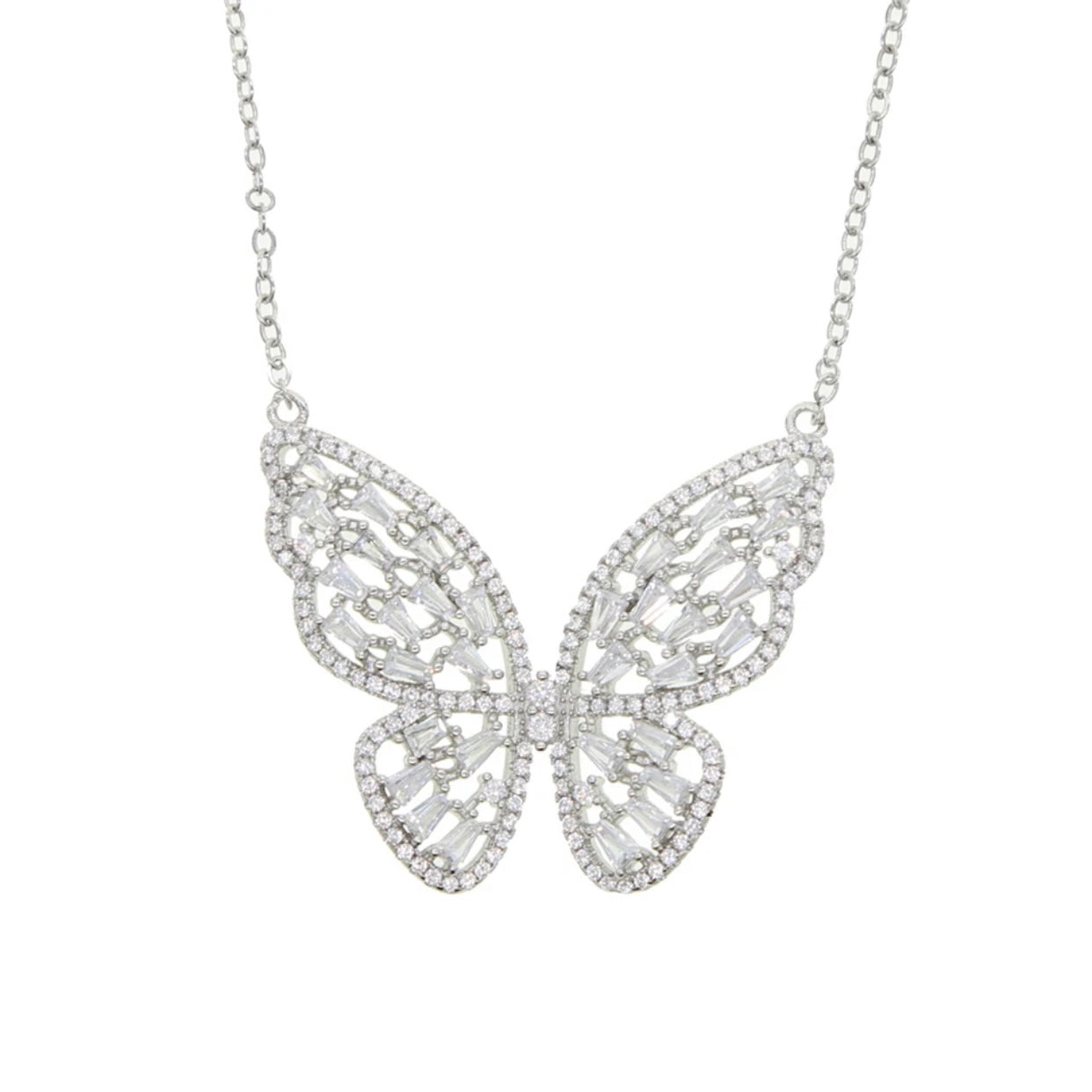 ALLESSANDRA STERLING SILVER LARGE BLING BUTTERFLY NECKLACE
