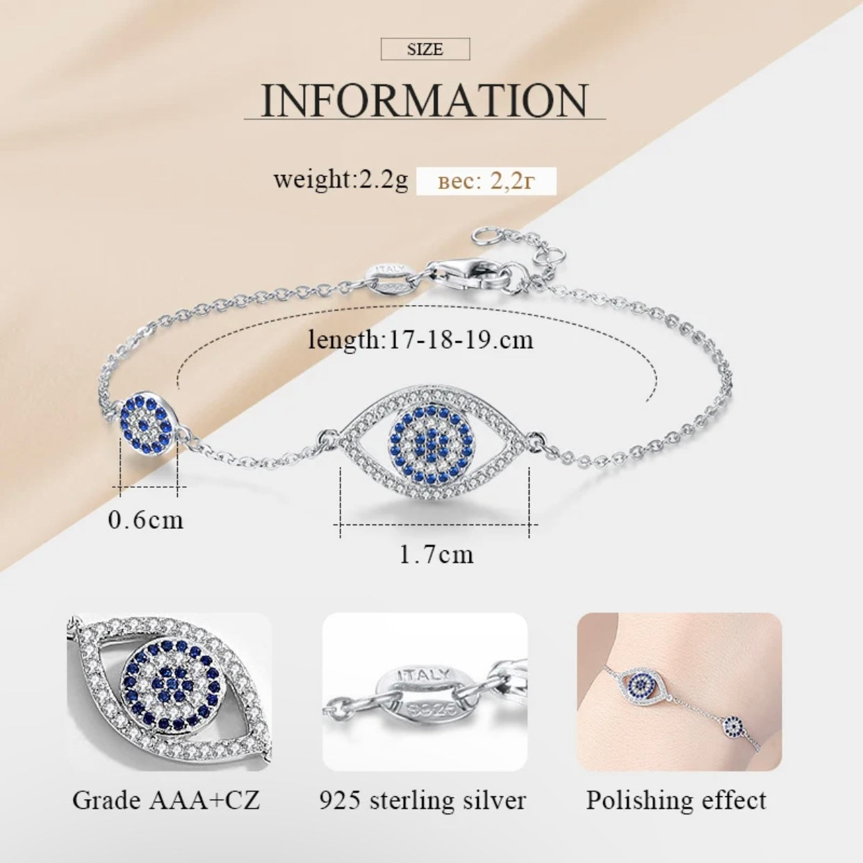 EVITA STERLING SILVER EVIL EYE BRACELET