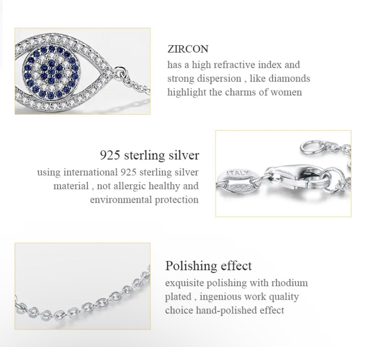 EVITA STERLING SILVER EVIL EYE BRACELET
