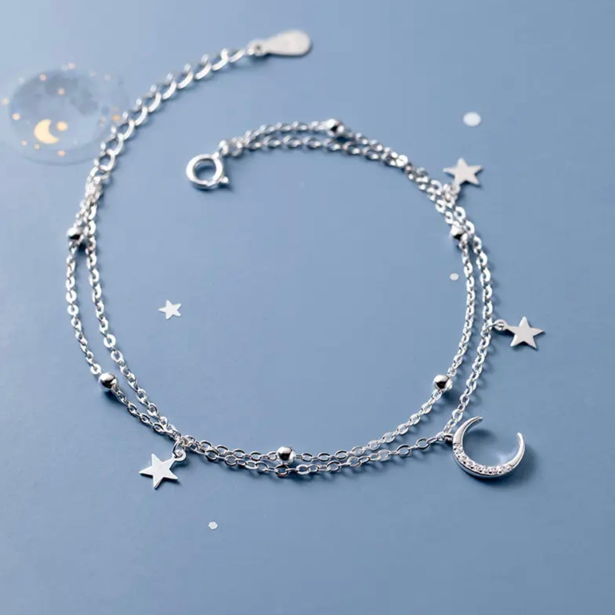 VANESSA STERLING SILVER MOON AND STARS BRACELET