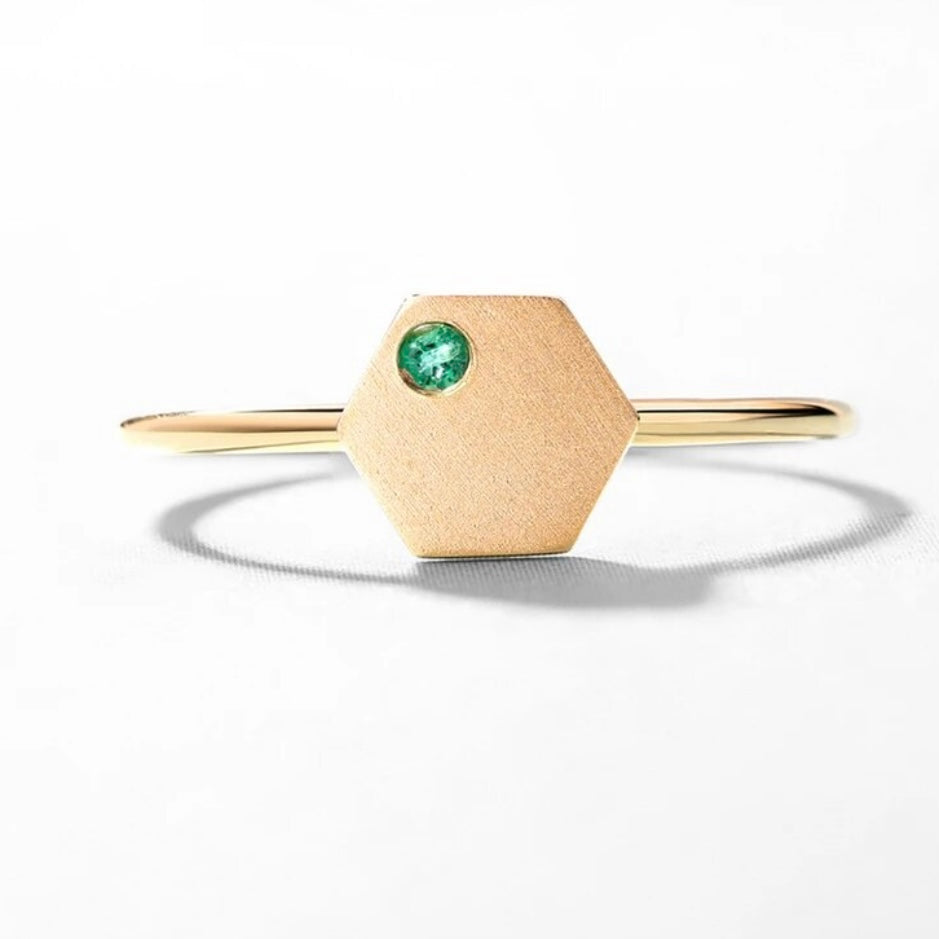 MELLISSA GOLD HEXAGON EMERALD RING