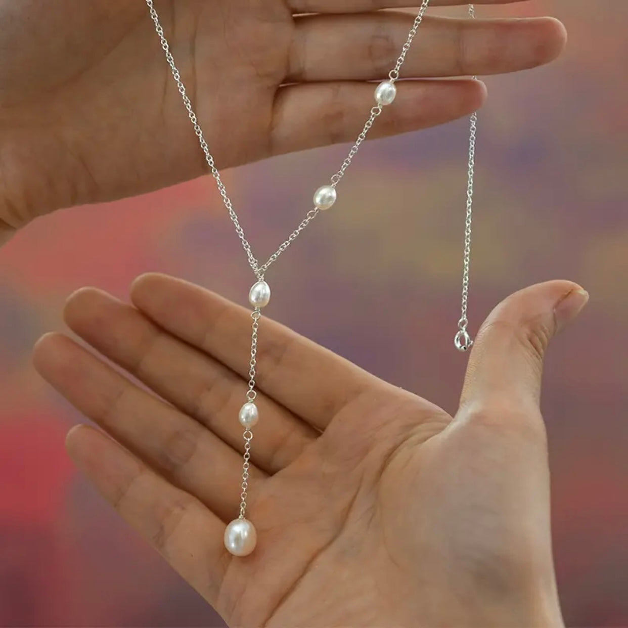 PERLA STERLING SILVER FRESHWATER PEARLS LARIAT NECKLACE